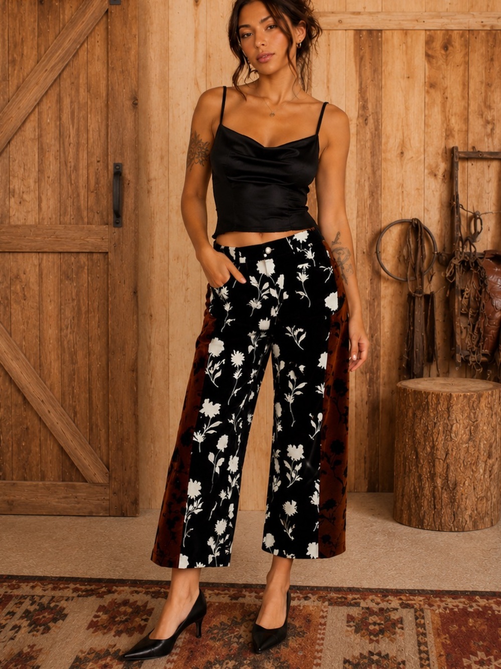 Maeve The Colette Floral Velvet Panel Crop Wide Leg Pants – Anthropologie